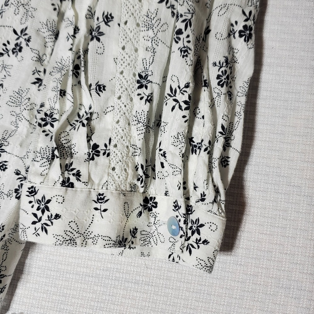 J Jill Pintuck Blouse Womens 1X White Floral 100% Cotton 3/4Sleeve Top Button-Up - Picture 4 of 13